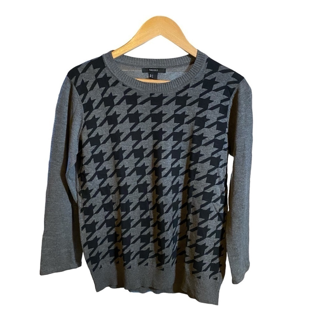 Forever 21 Sweater Women’s Crew-neck Grey-black Houndstooth Print Size L